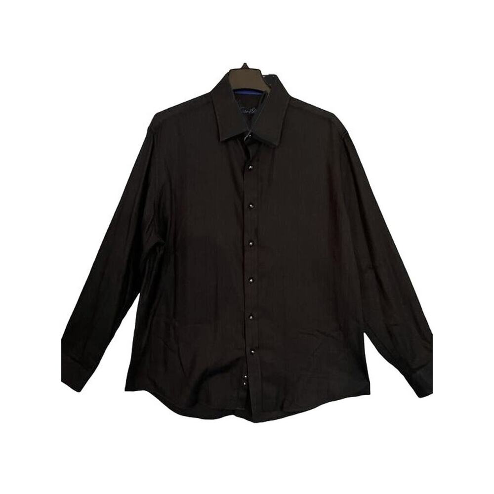 Tasso Elba Dress Shirt Mens Size XL Size 17 Black Long Sleeve Collar Button Up